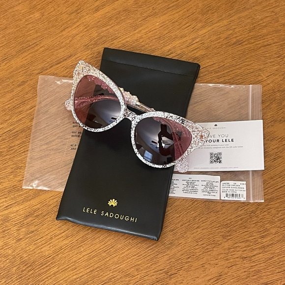 New Lele Sadoughi Sunglasses Rose Glitter Chelsea Cat-Eye NWT with Pouch - Picture 3 of 15